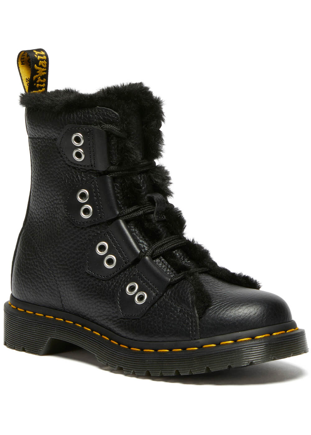 Dr. Martens 1460 Ghillie LTT FL Faux Fur Lined Soft Leather Boots Blac www.succubus